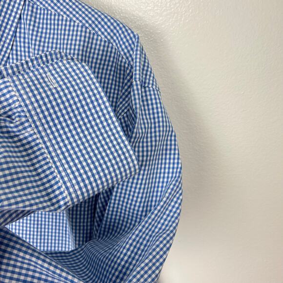 IZOD Gingham Shirt XL Mens Button Up Long Sleeves 100% Cotton Blue Check FLAW - Picture 11 of 12